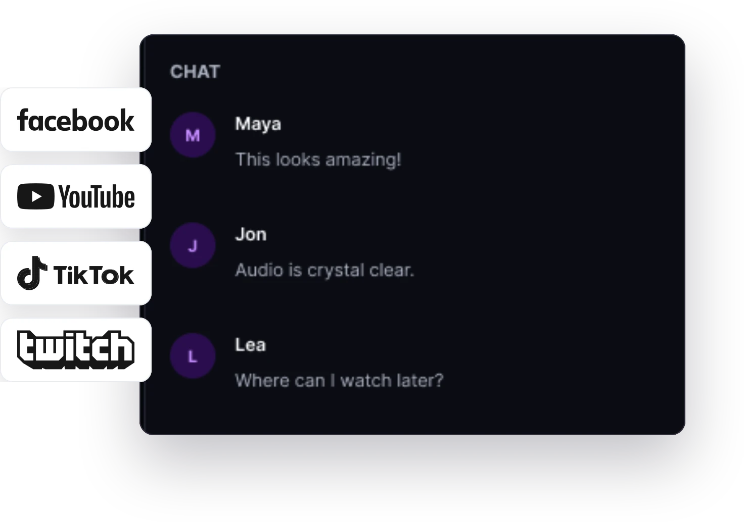 Audience messages from multiple streaming destinations in one chat panel