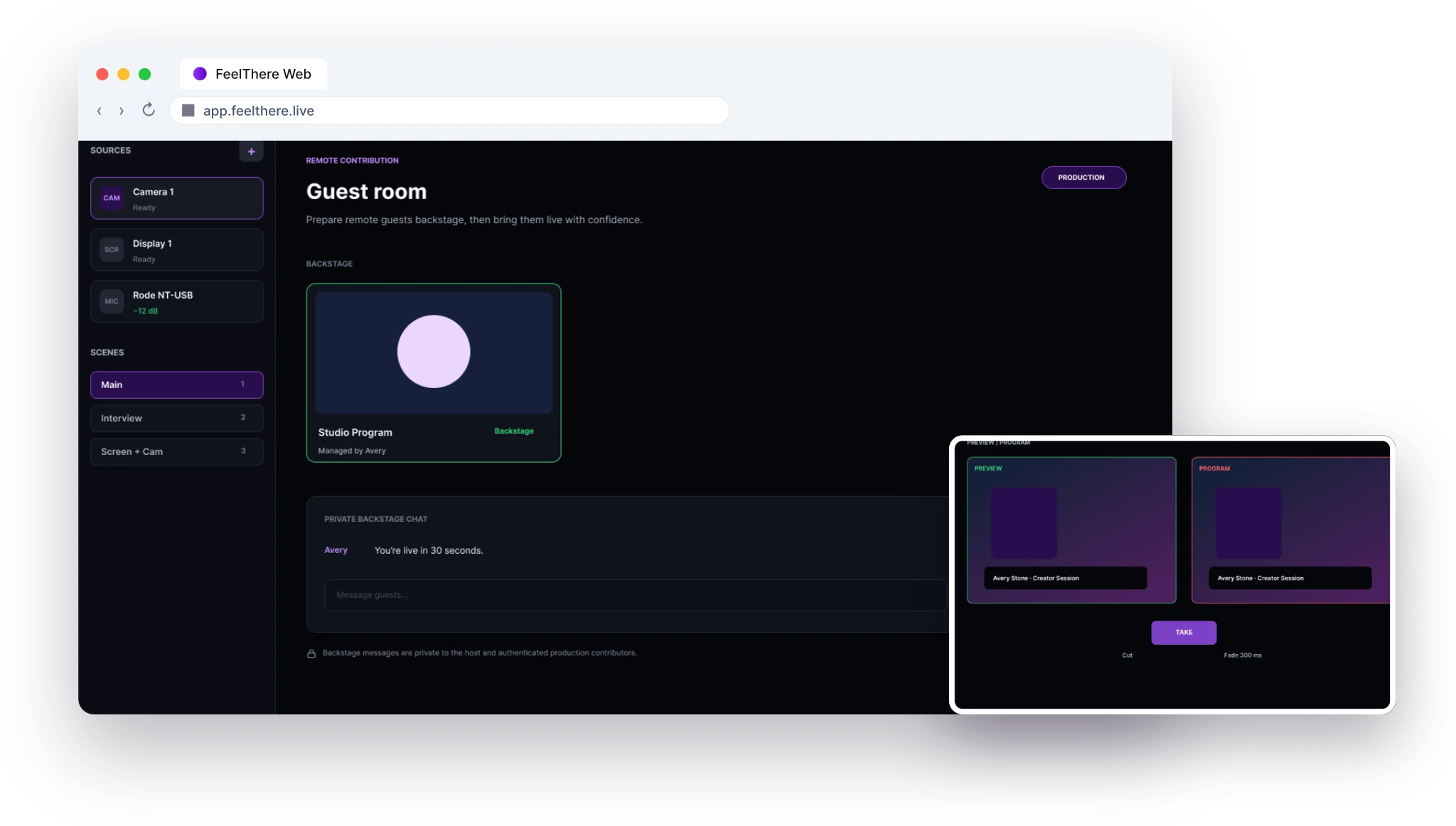 Guest room connected to the production Preview / Program controls