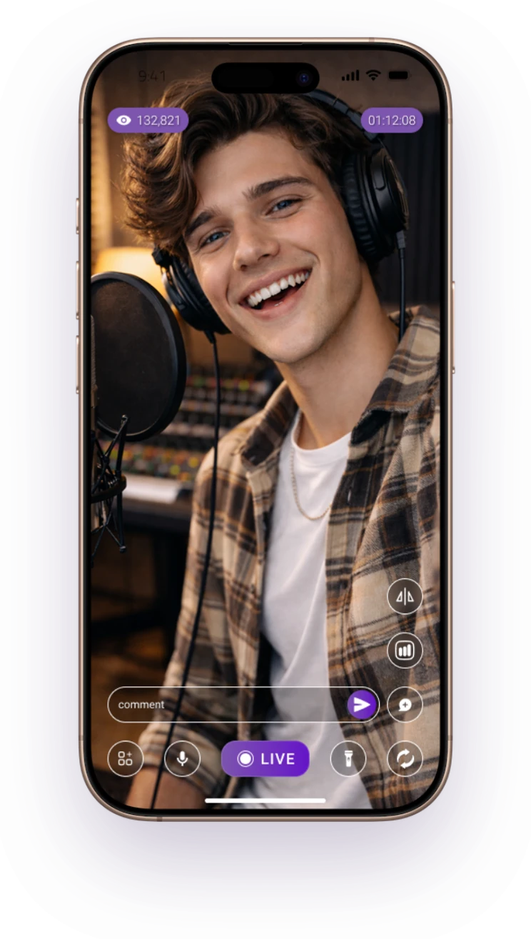 Portrait camera broadcast in FeelThere Mobile