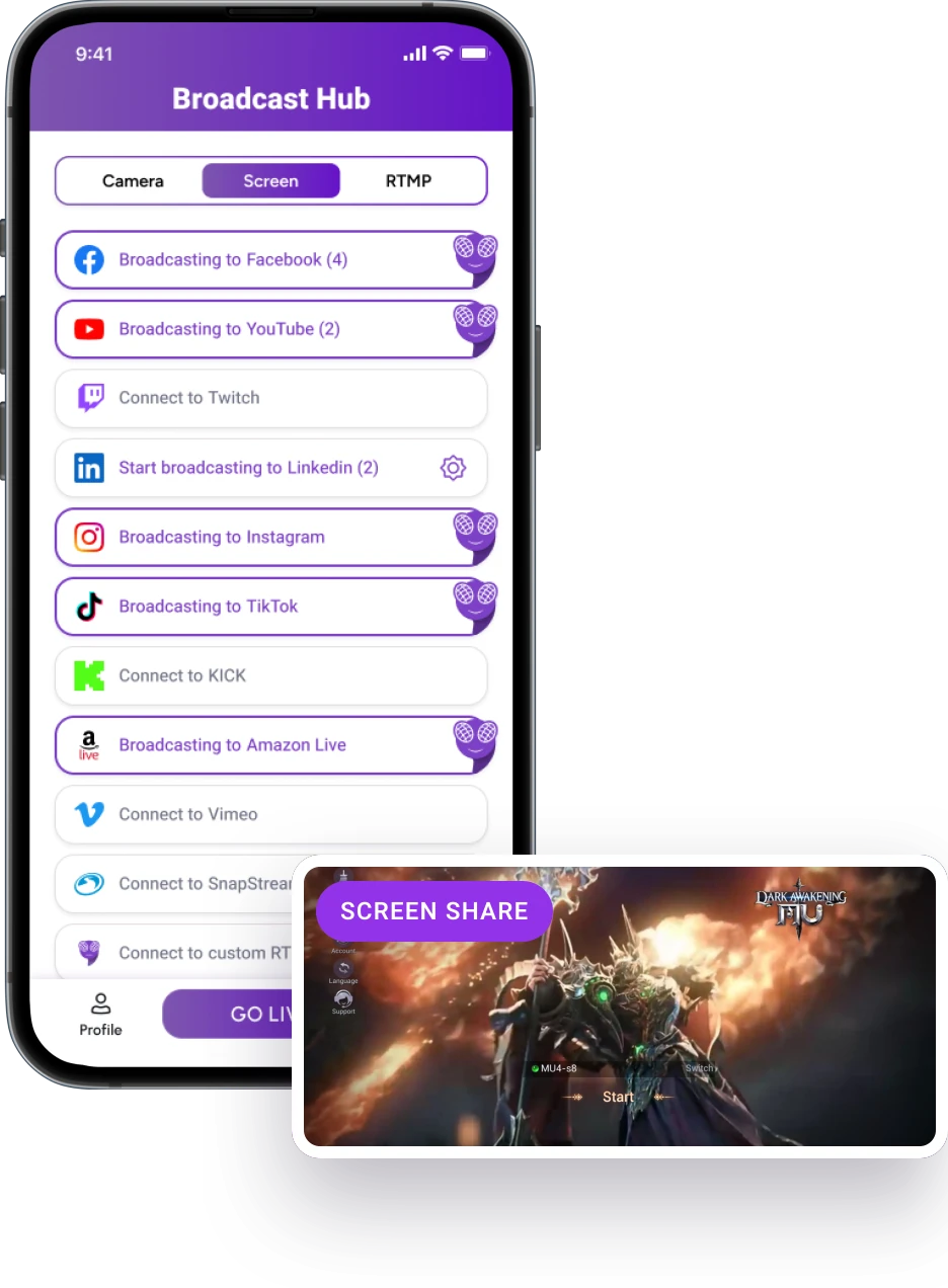 FeelThere Mobile screen sharing with live gameplay